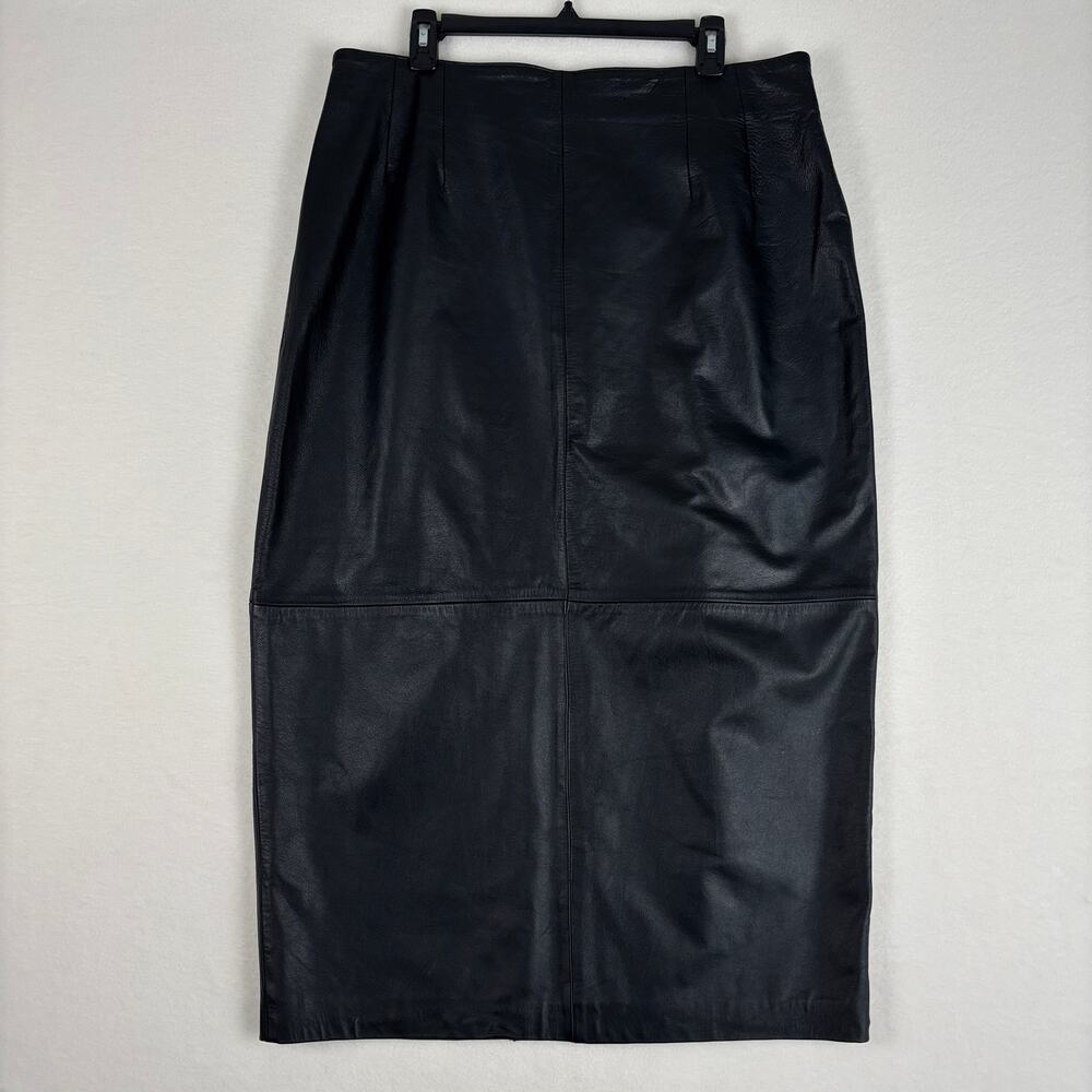 Black Leather Midi Pencil Skirt, 90s Vintage For You From Spiegel Plus Size 18